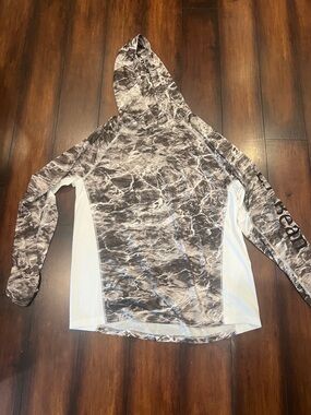 L.L. Bean Marbled Gray & White Hooded Pullover